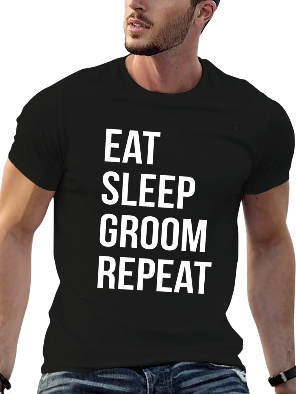 Eat Sleep Groom Repeat Black T-Shirt