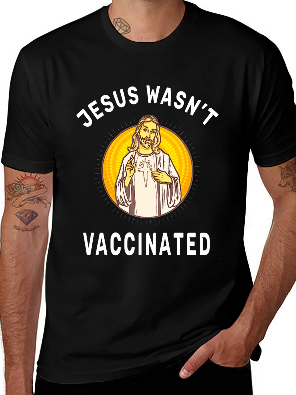 Jesus Wasnt Vaccinated Black T-Shirt