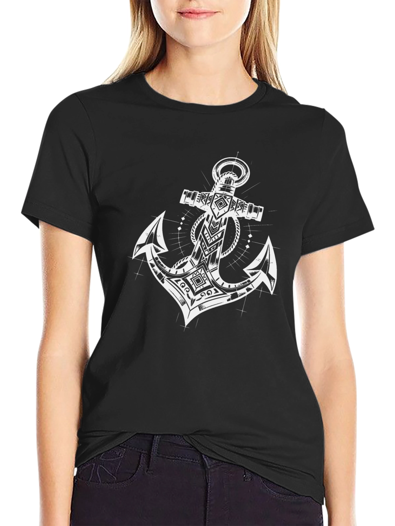 Tribal Anchor Graphic Black T-Shirt