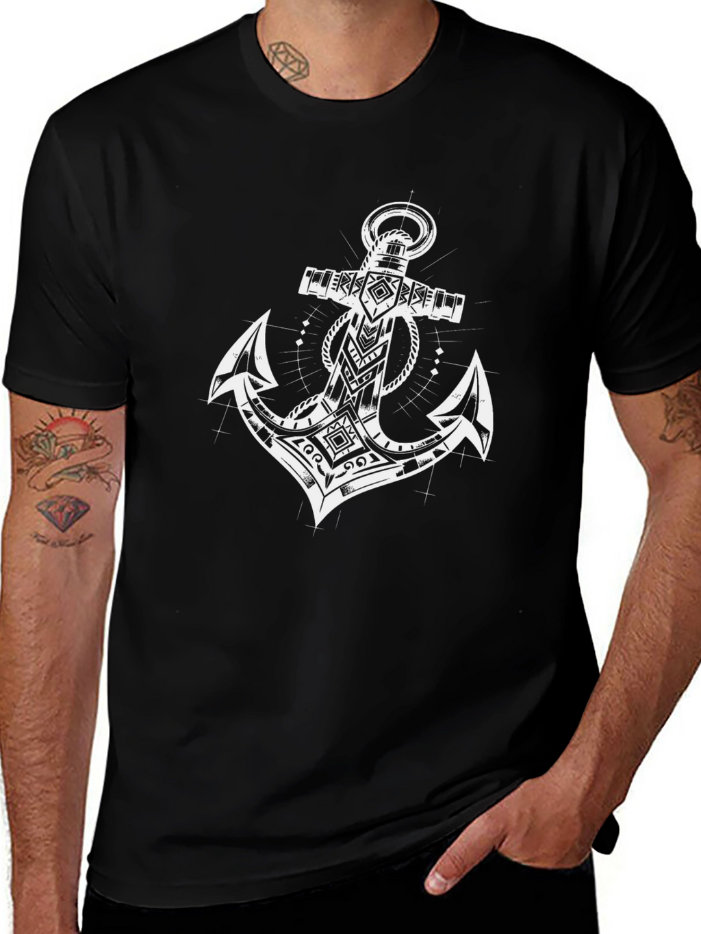 Tribal Anchor Graphic Black T-Shirt