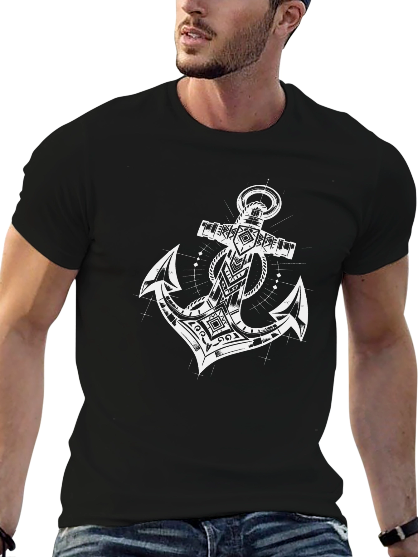 Tribal Anchor Graphic Black T-Shirt