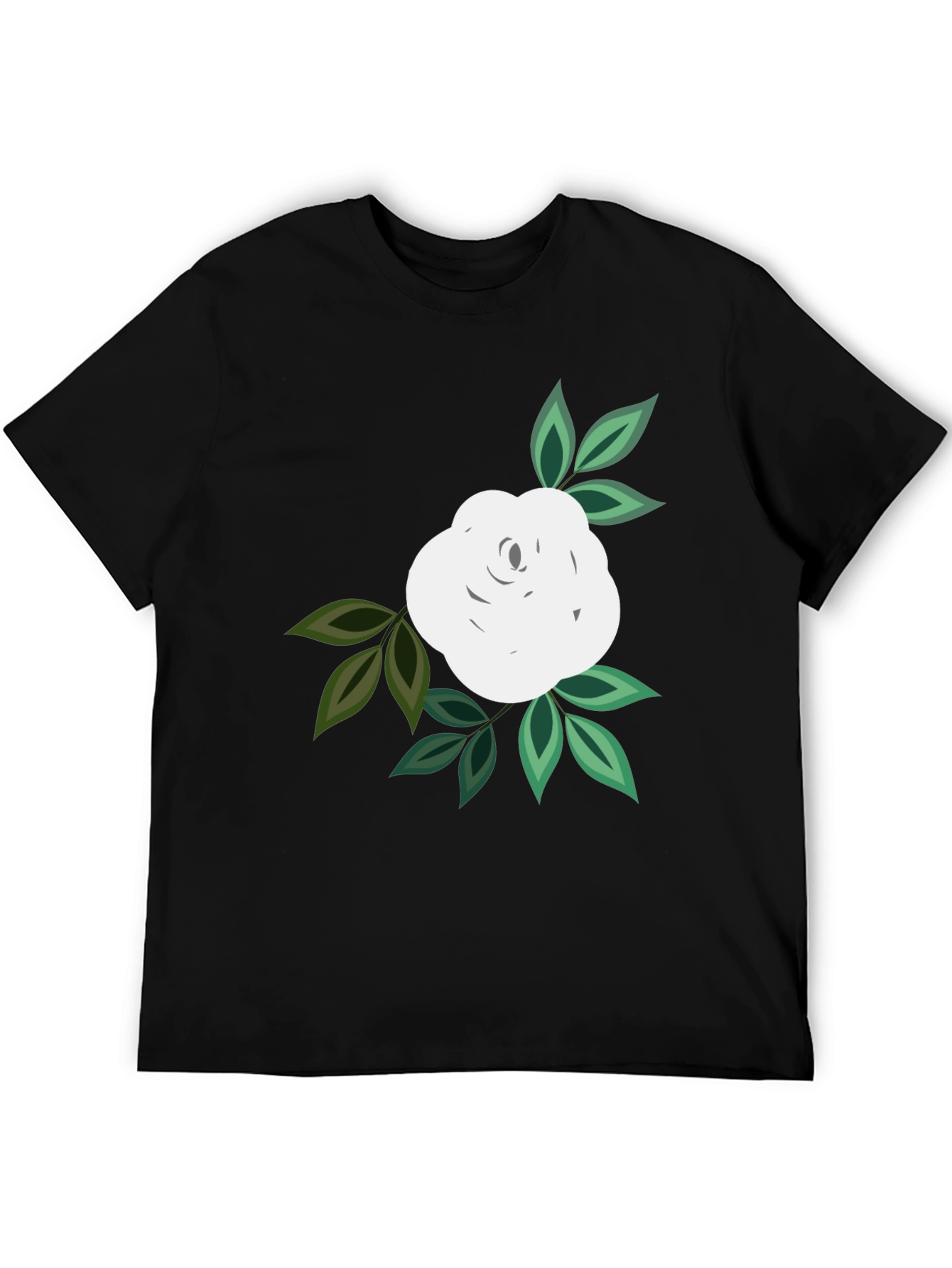Black T-Shirt with White Rose Graphic
