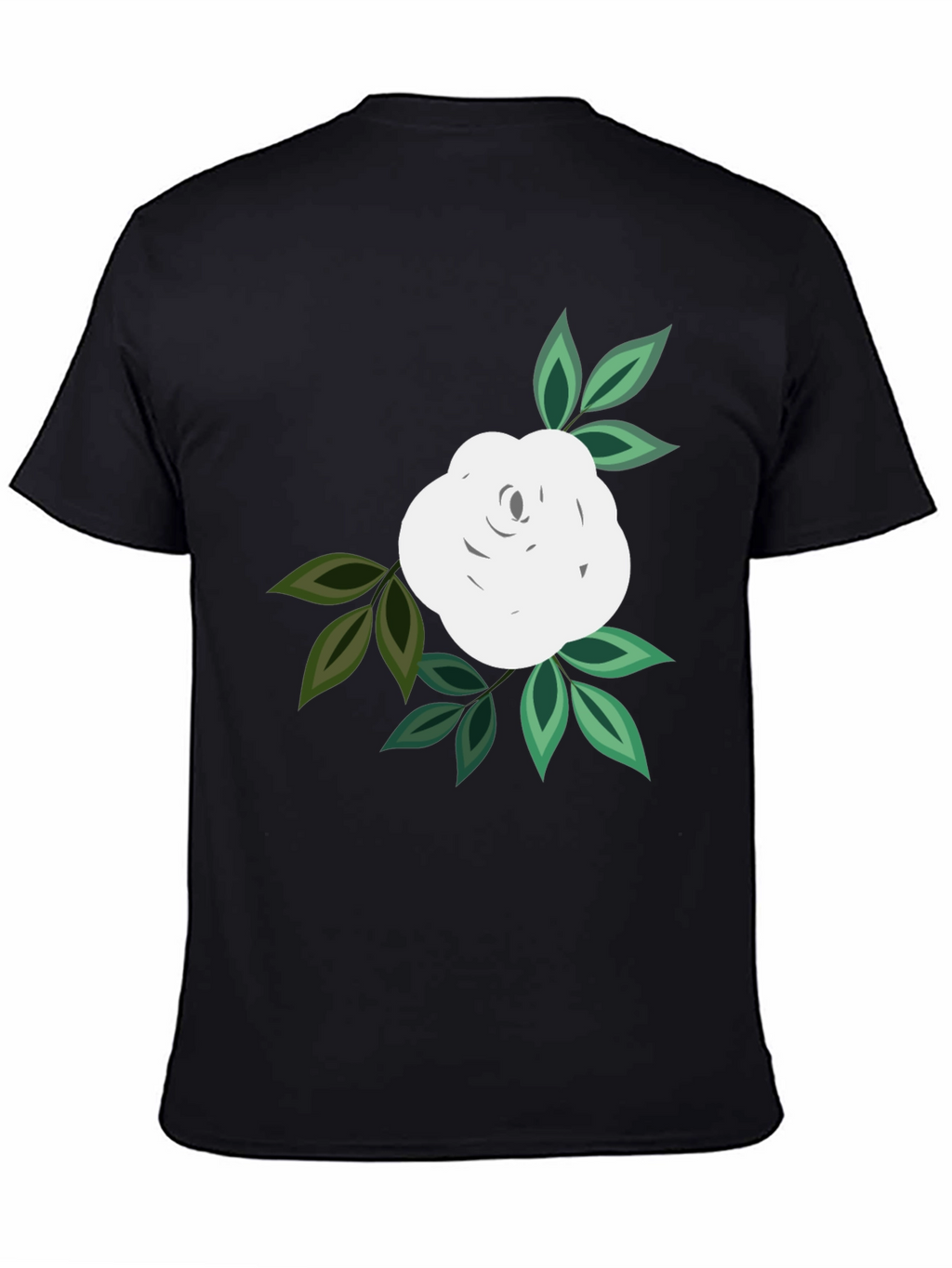Black T-Shirt with White Rose Graphic