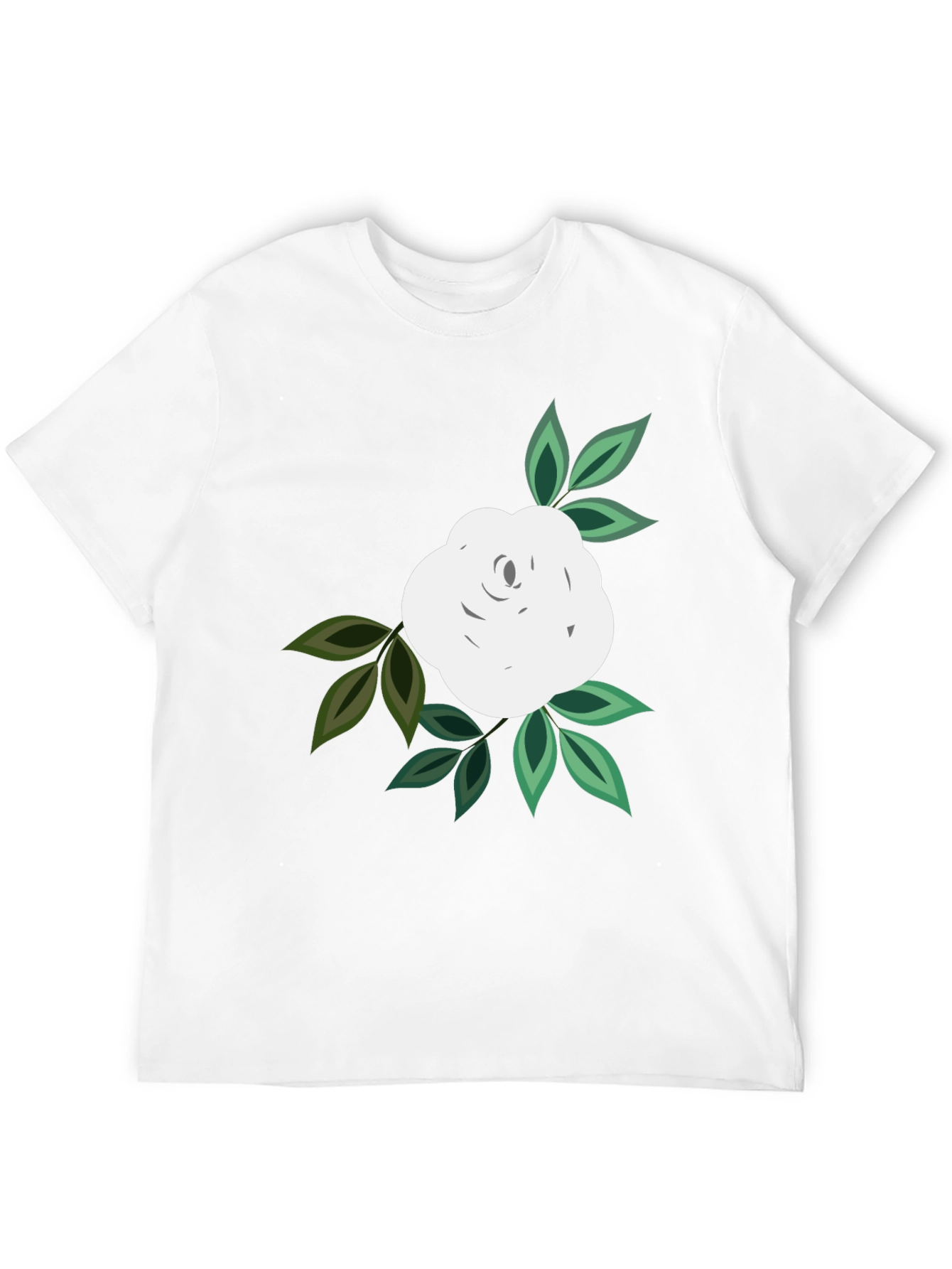 Black T-Shirt with White Rose Graphic