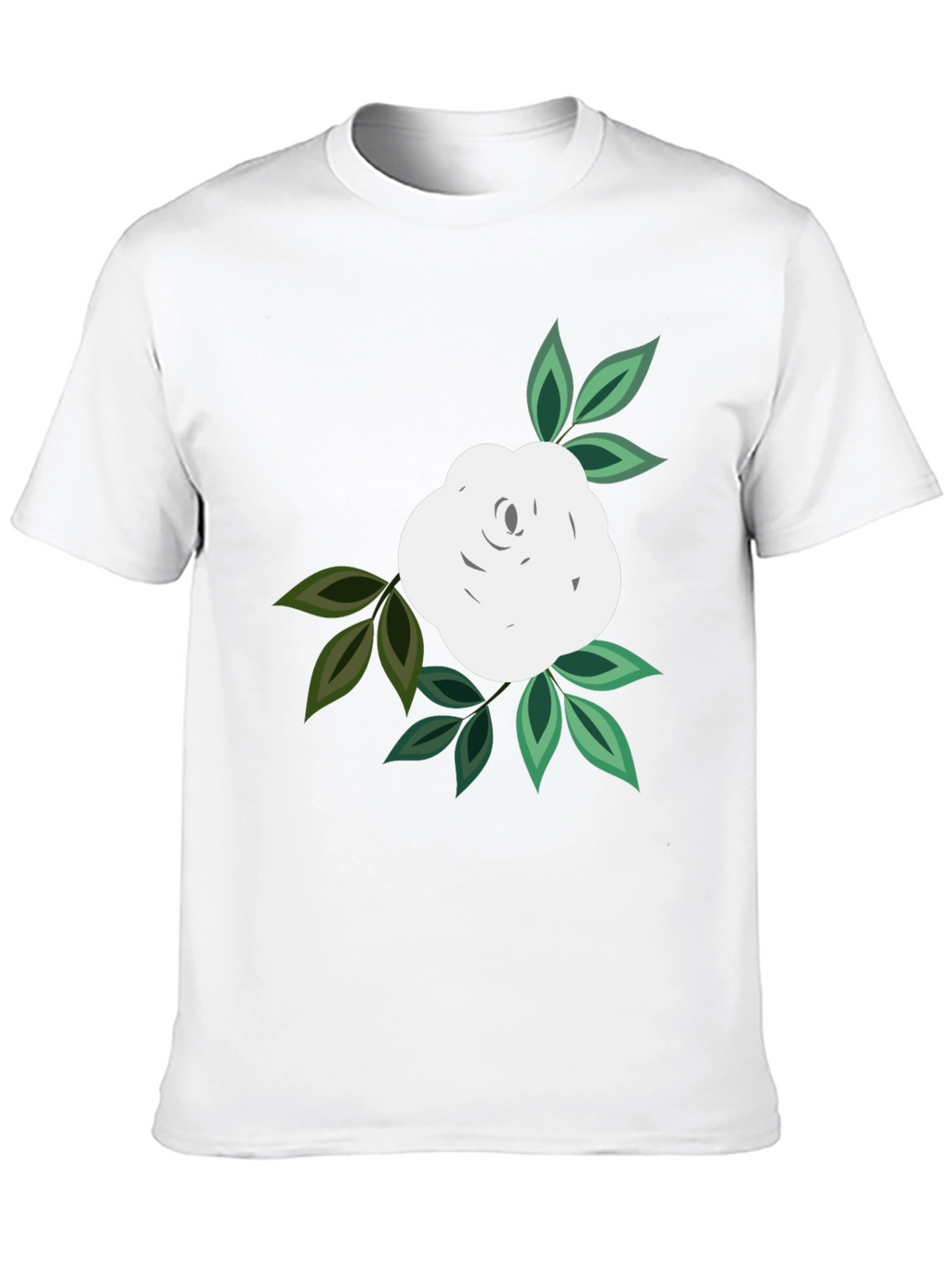 Black T-Shirt with White Rose Graphic