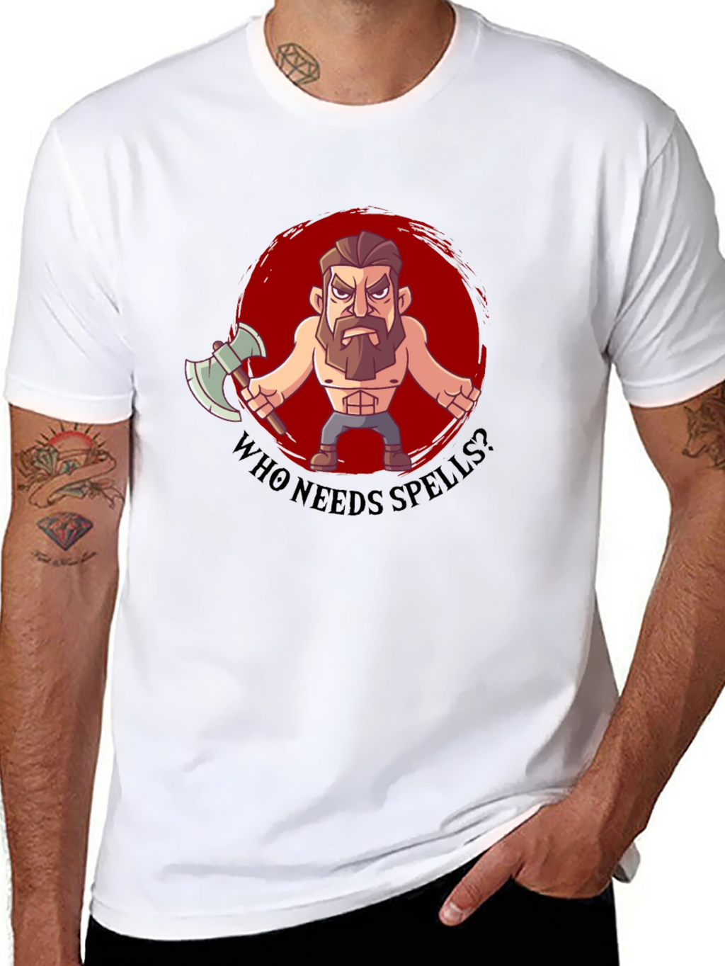 Barbarian Cartoon T-Shirt - Who Needs Spells?
