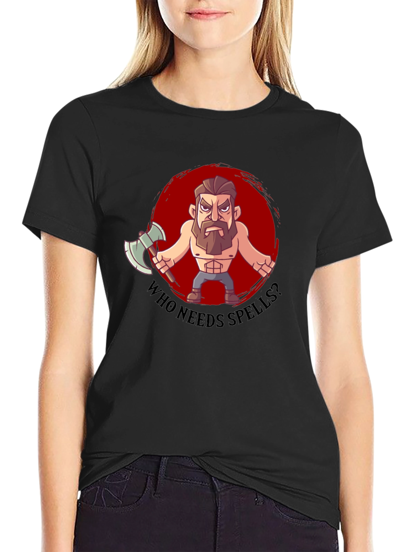 Barbarian Cartoon T-Shirt - Who Needs Spells?