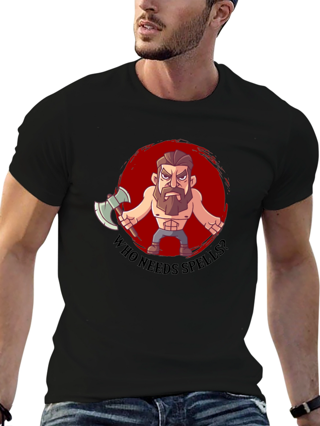 Barbarian Cartoon T-Shirt - Who Needs Spells?