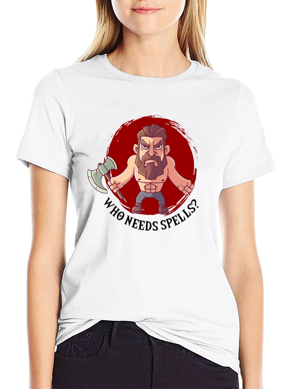 Barbarian Cartoon T-Shirt - Who Needs Spells?