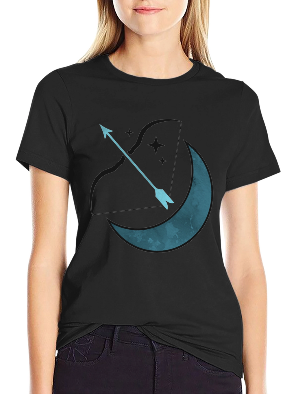 Moon Arrow Graphic Tee - Black Cotton T-Shirt