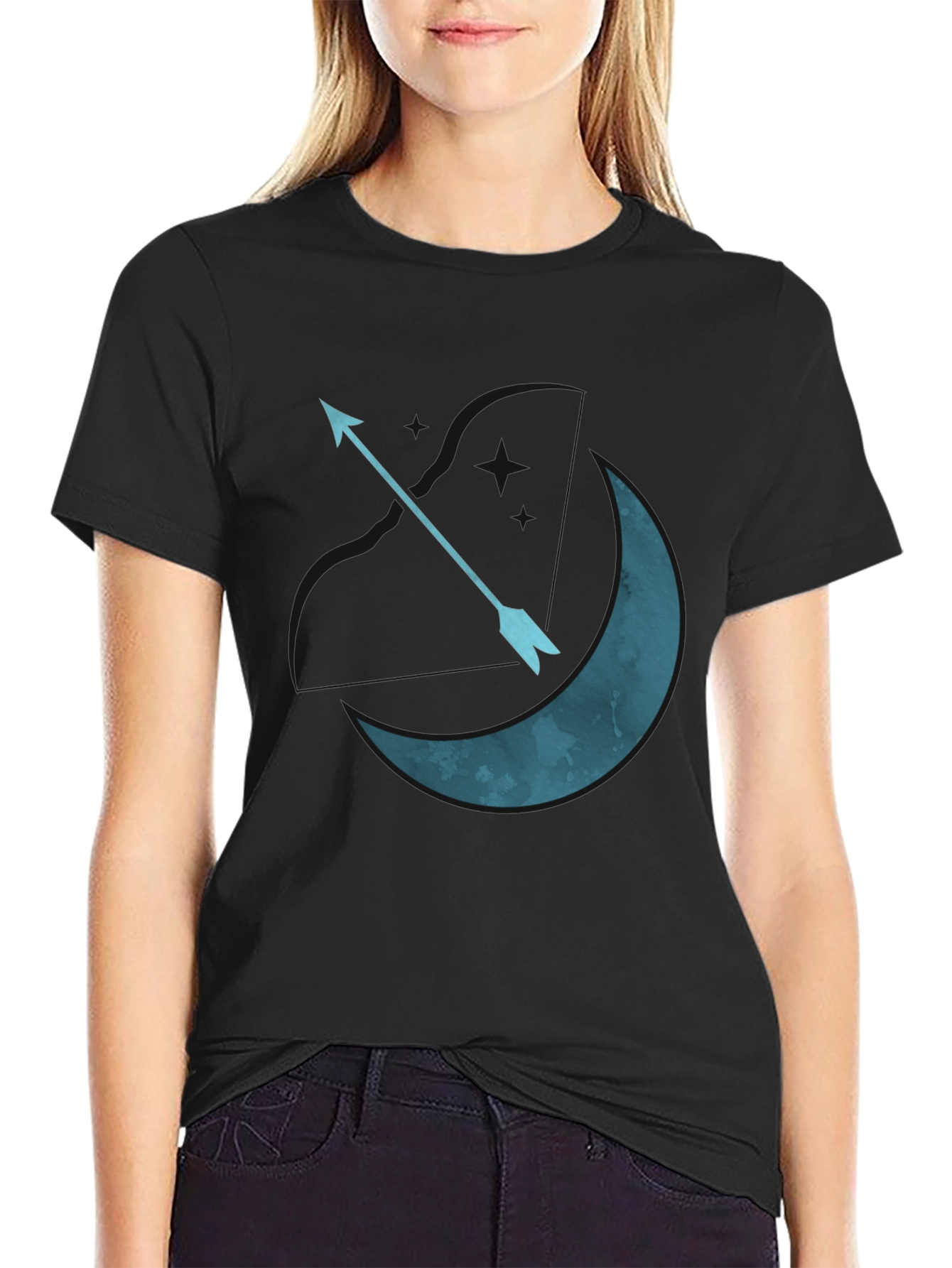 Moon Arrow Graphic Tee - Black Cotton T-Shirt