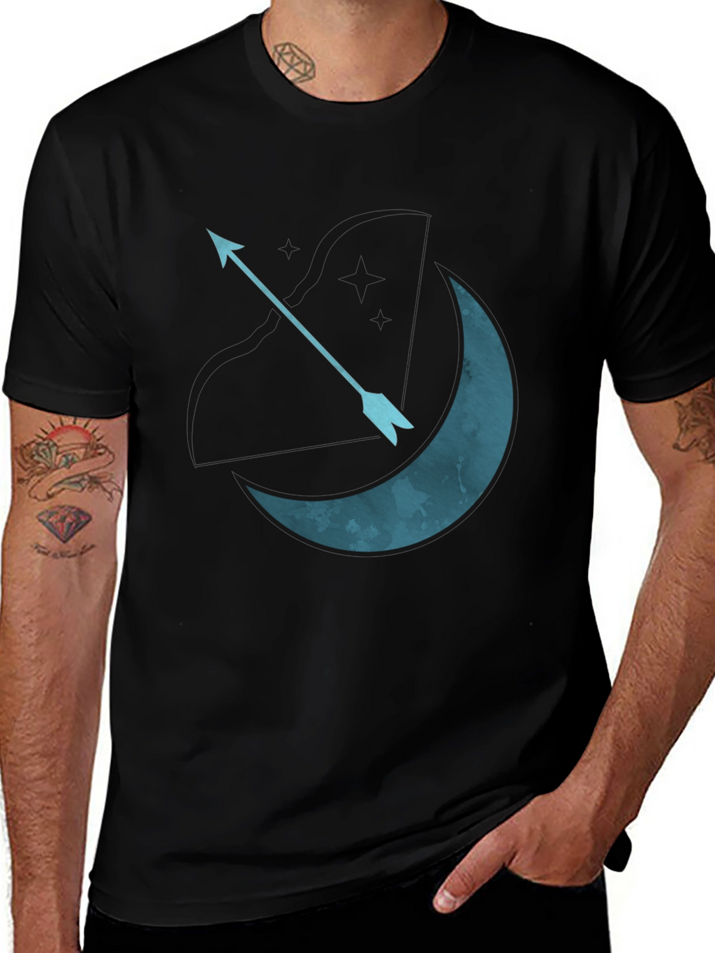 Moon Arrow Graphic Tee - Black Cotton T-Shirt
