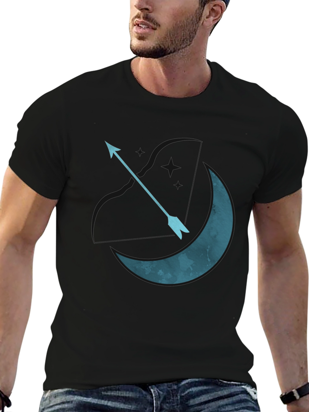Moon Arrow Graphic Tee - Black Cotton T-Shirt