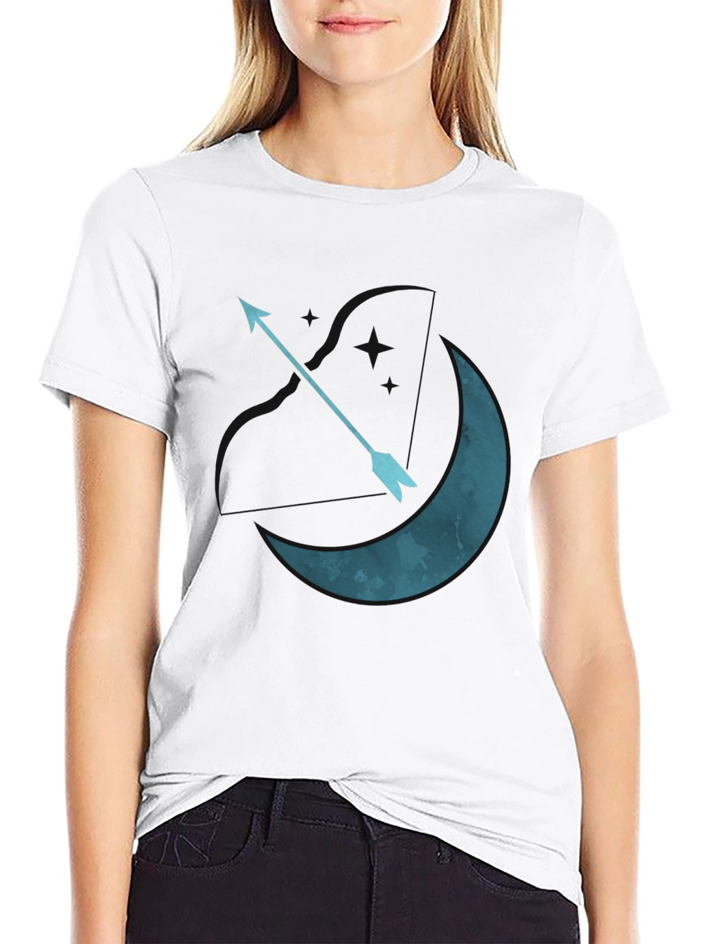Moon Arrow Graphic Tee - Black Cotton T-Shirt