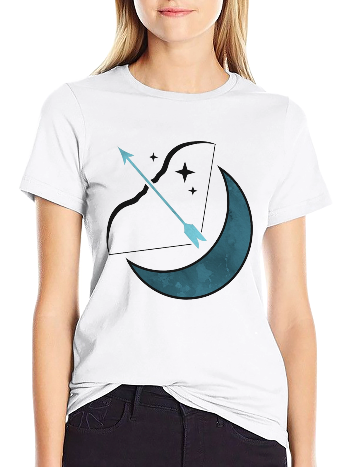 Moon Arrow Graphic Tee - Black Cotton T-Shirt