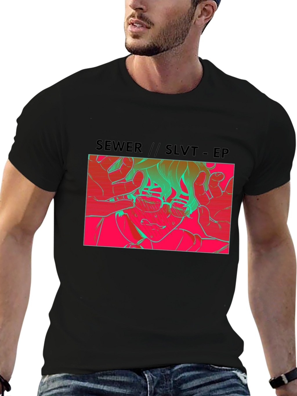 SEWER//SLVT-EP Graphic Print Black T-Shirt