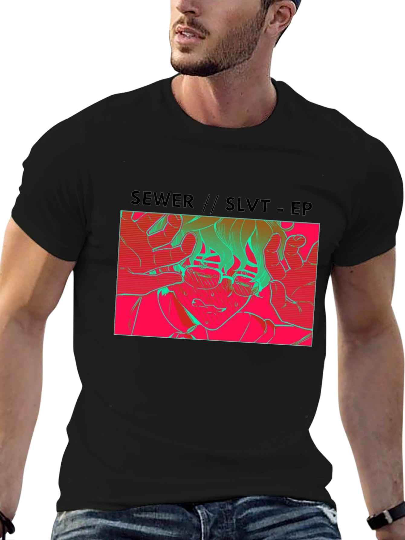 SEWER//SLVT-EP Graphic Print Black T-Shirt