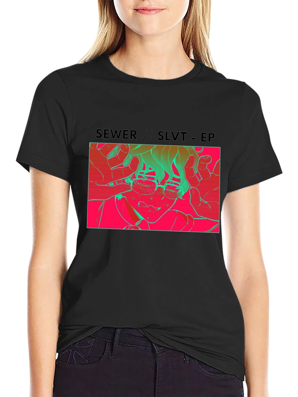 SEWER//SLVT-EP Graphic Print Black T-Shirt