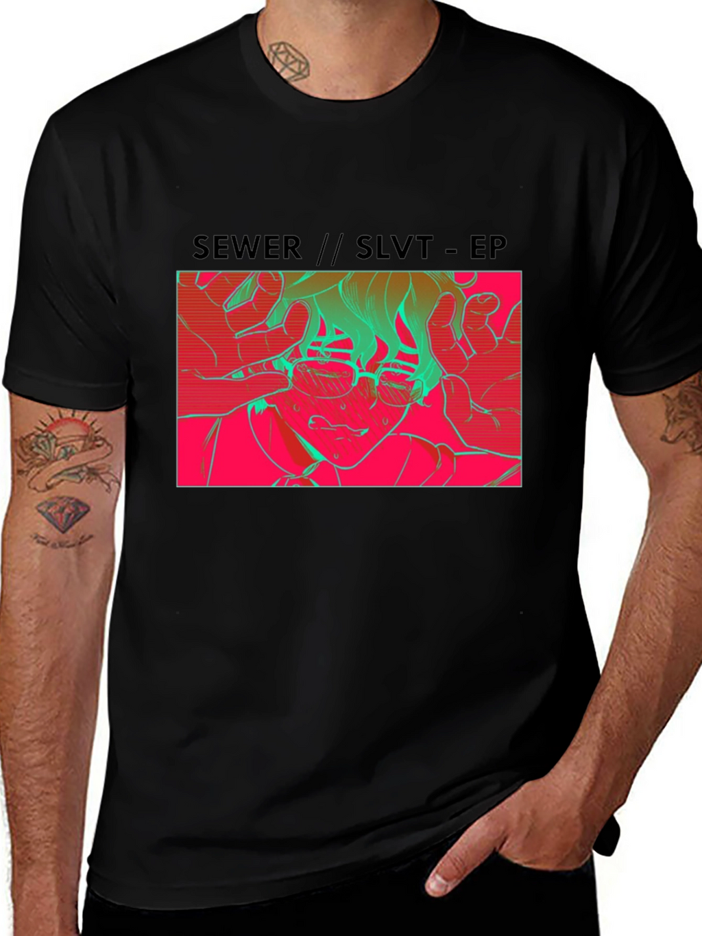SEWER//SLVT-EP Graphic Print Black T-Shirt