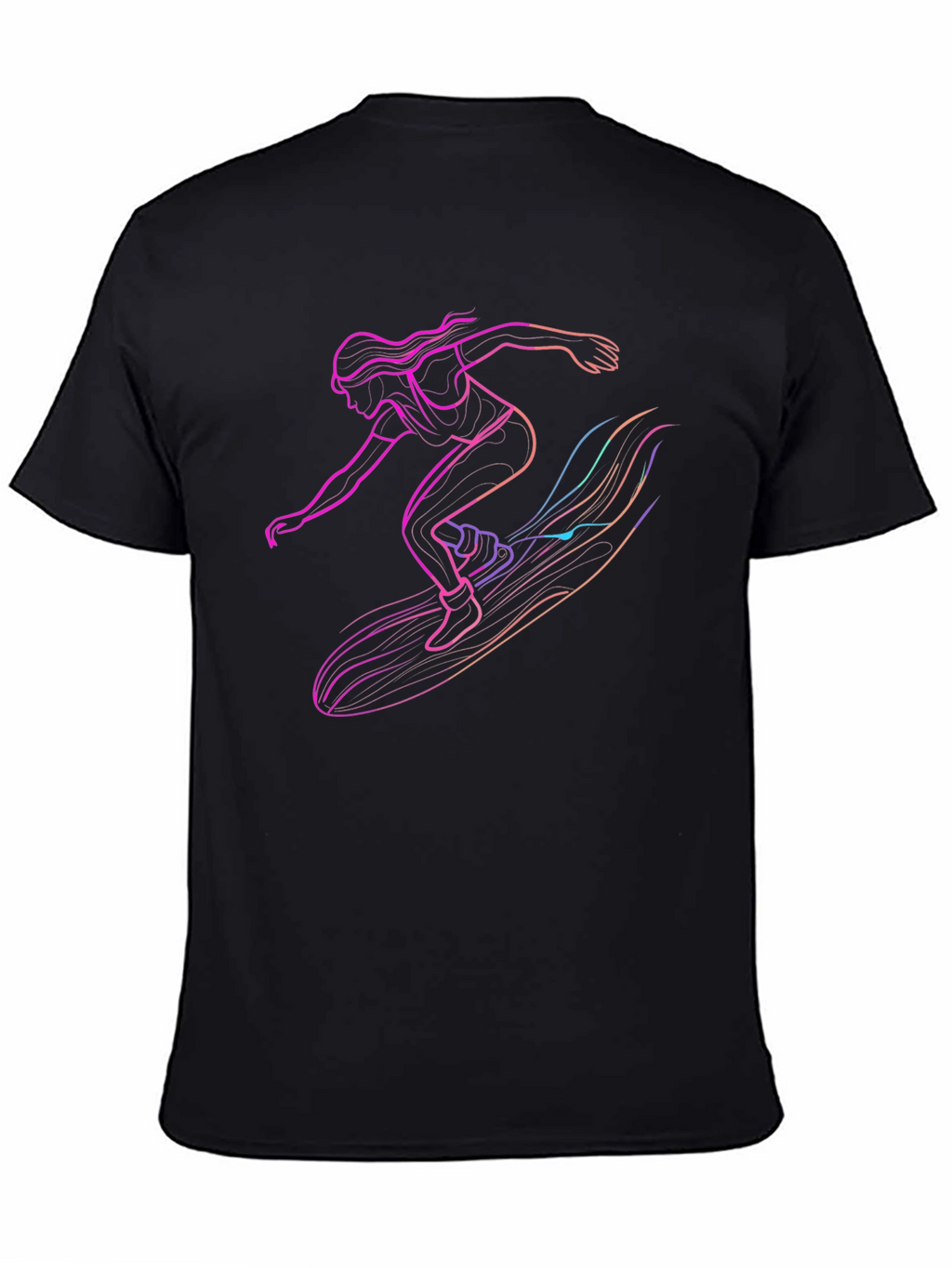 Surfing Silhouette Graphic Tee - Black Cotton T-Shirt