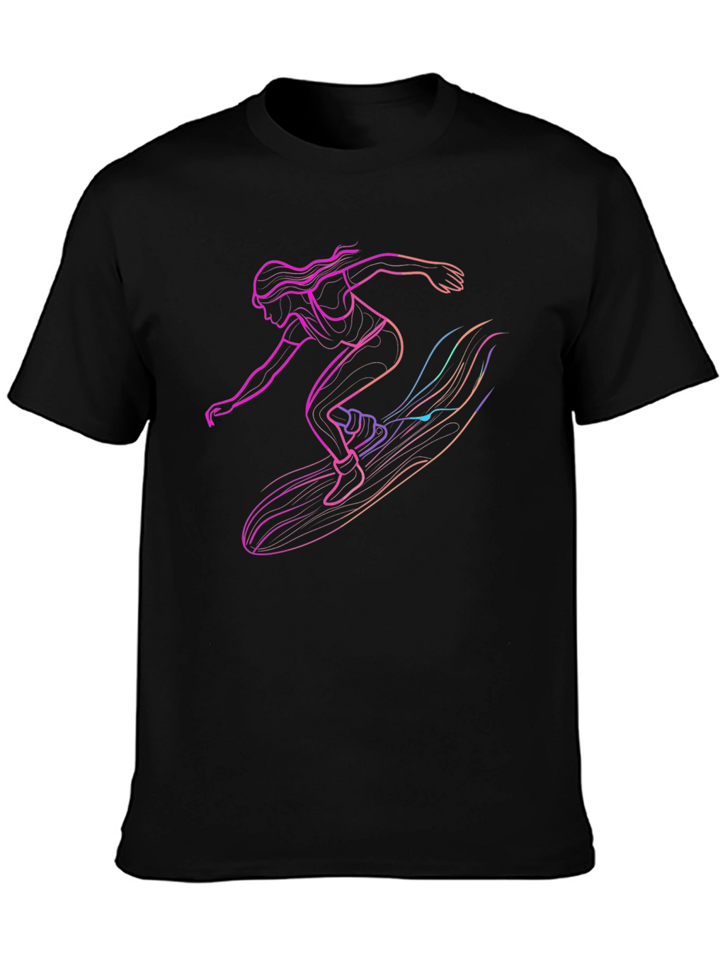 Surfing Silhouette Graphic Tee - Black Cotton T-Shirt