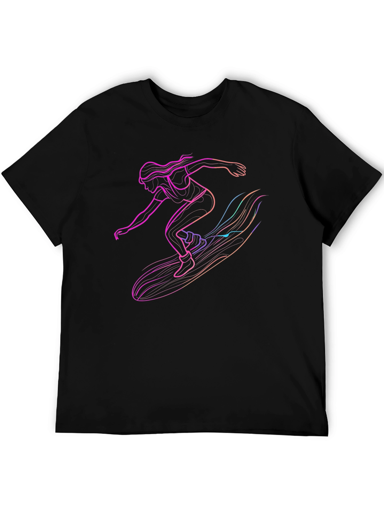 Surfing Silhouette Graphic Tee - Black Cotton T-Shirt