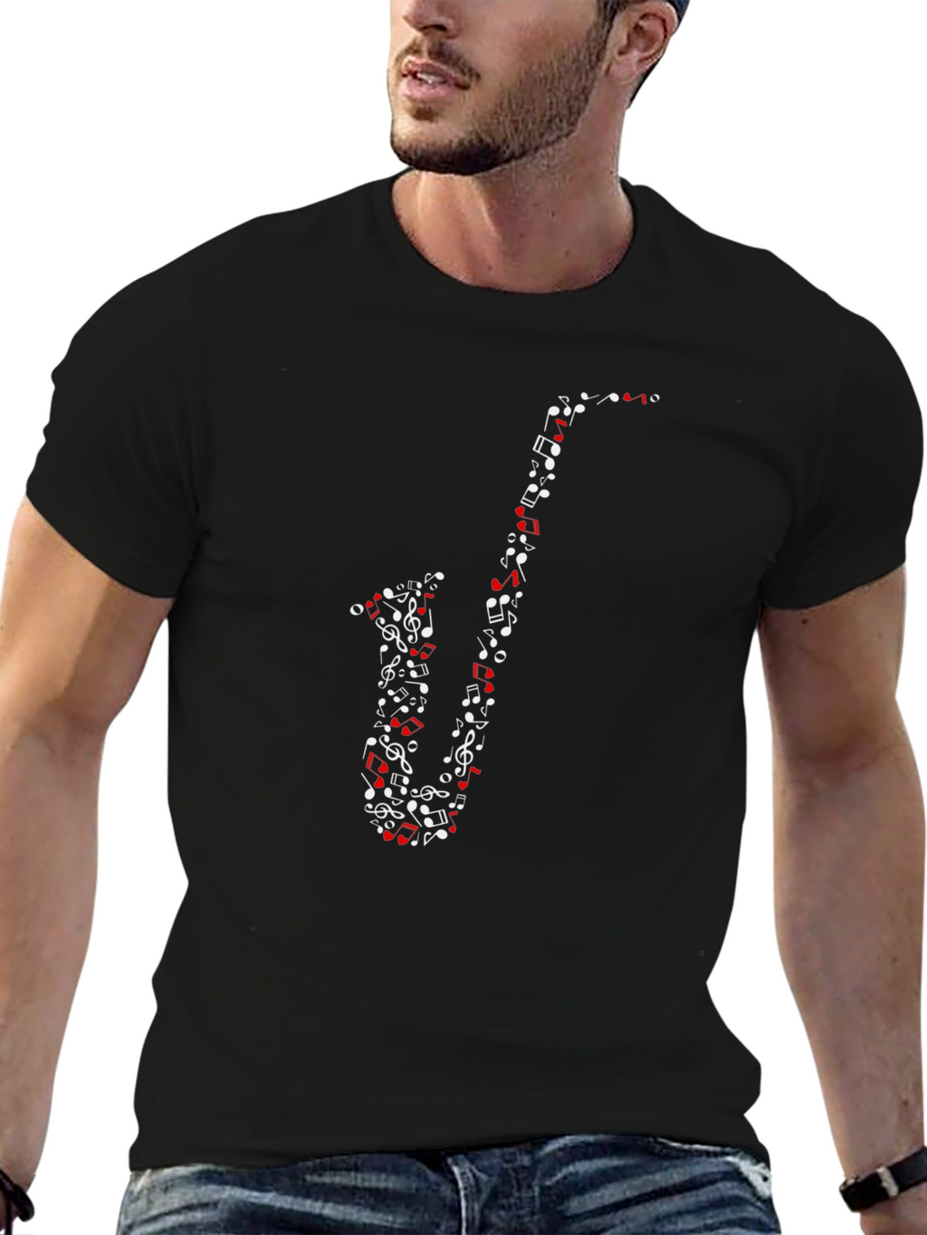 Musical Saxophone Graphic Tee - Black Cotton T-Shirt