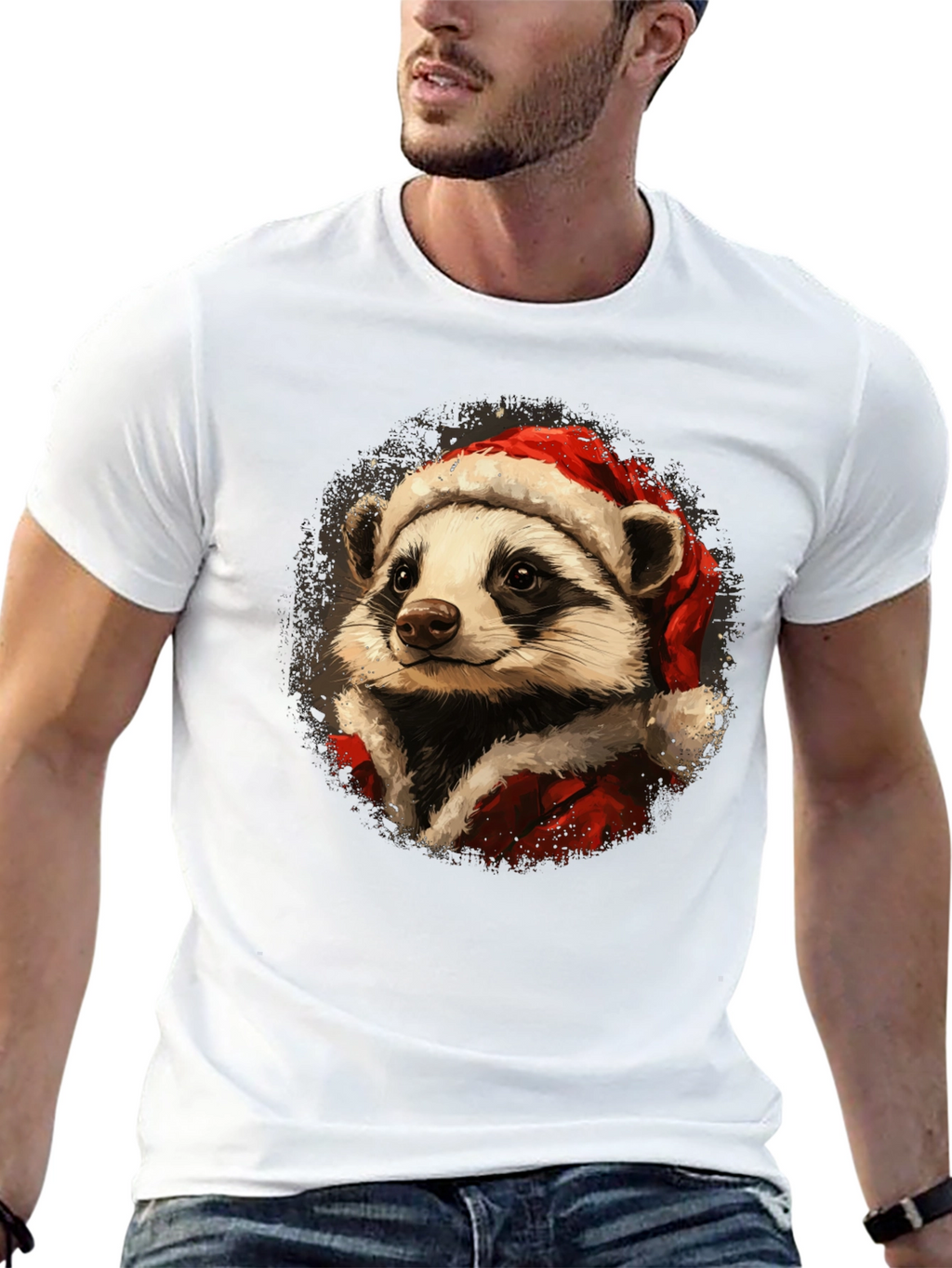 Festive Raccoon Santa Graphic Tee