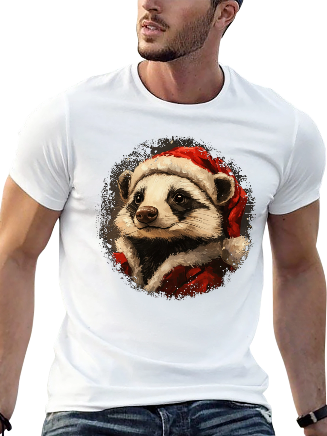 Festive Raccoon Santa Graphic Tee