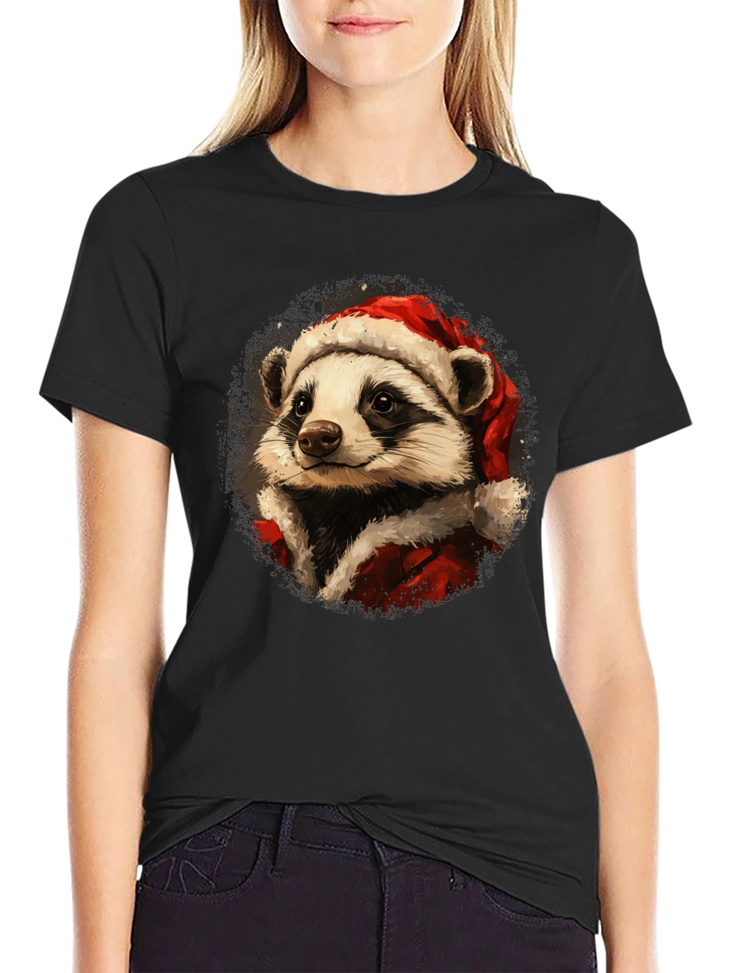 Festive Raccoon Santa Graphic Tee