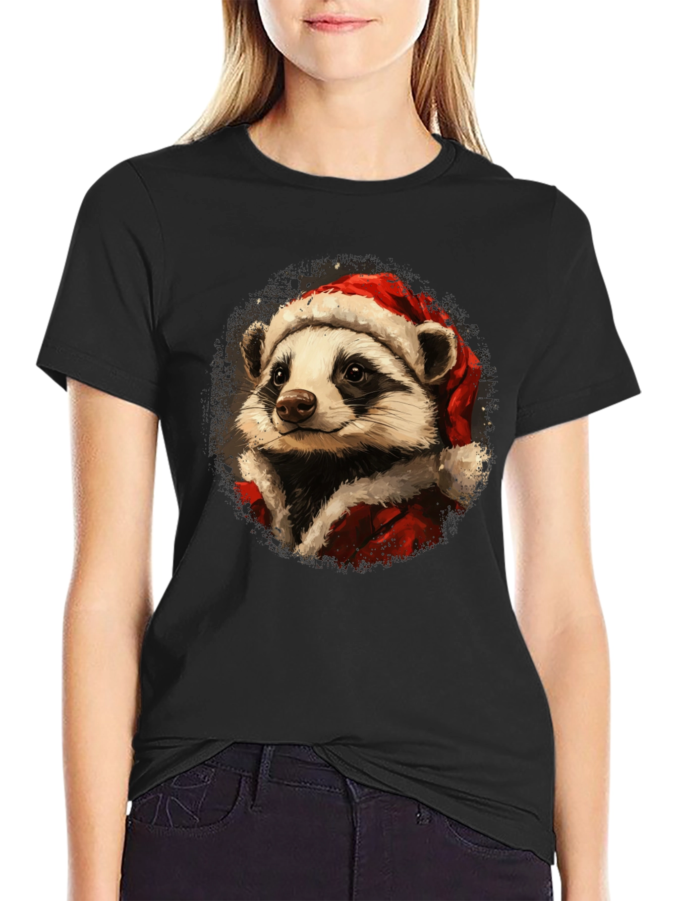 Festive Raccoon Santa Graphic Tee