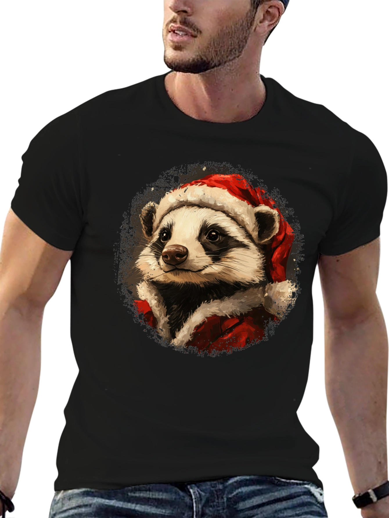 Festive Raccoon Santa Graphic Tee