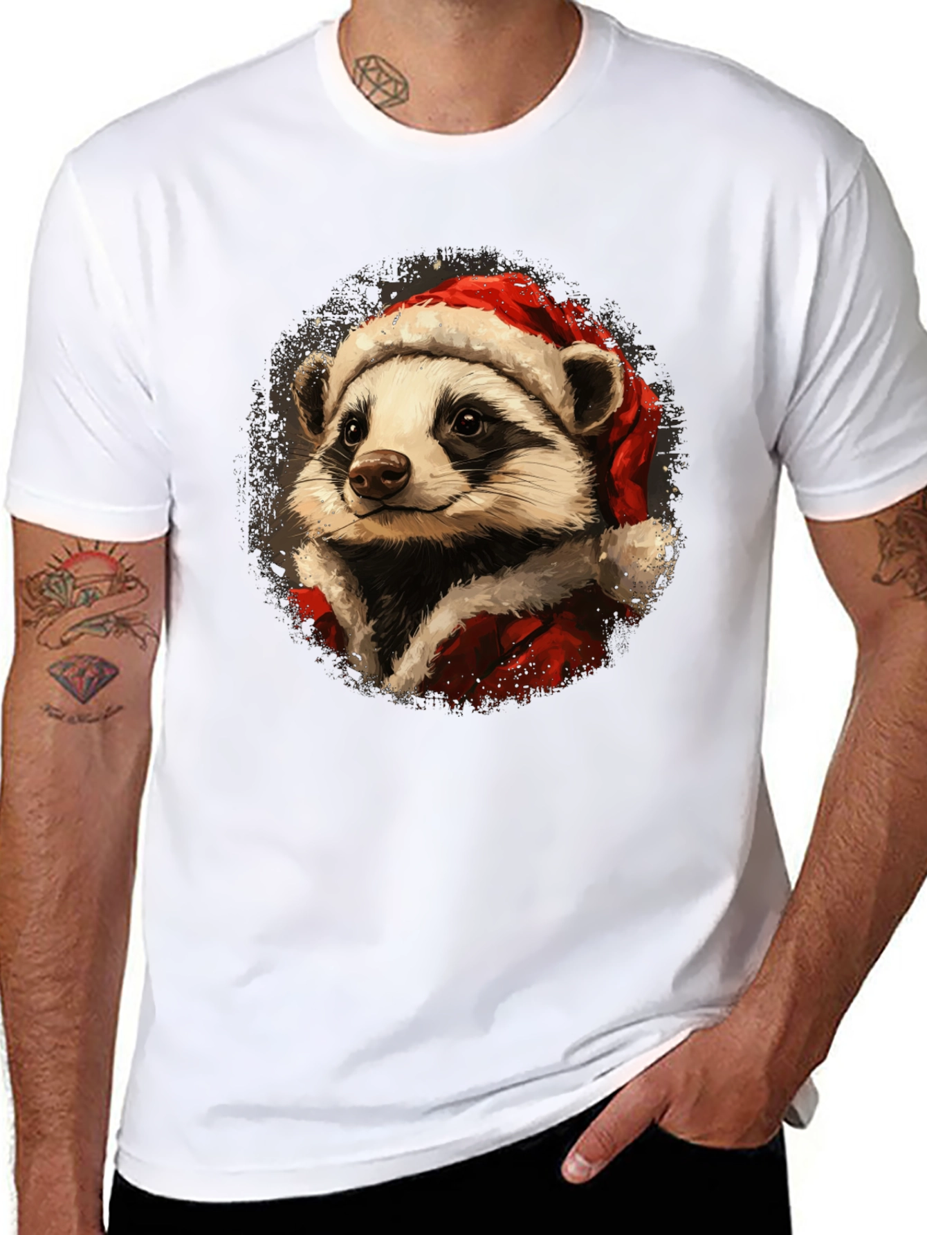 Festive Raccoon Santa Graphic Tee