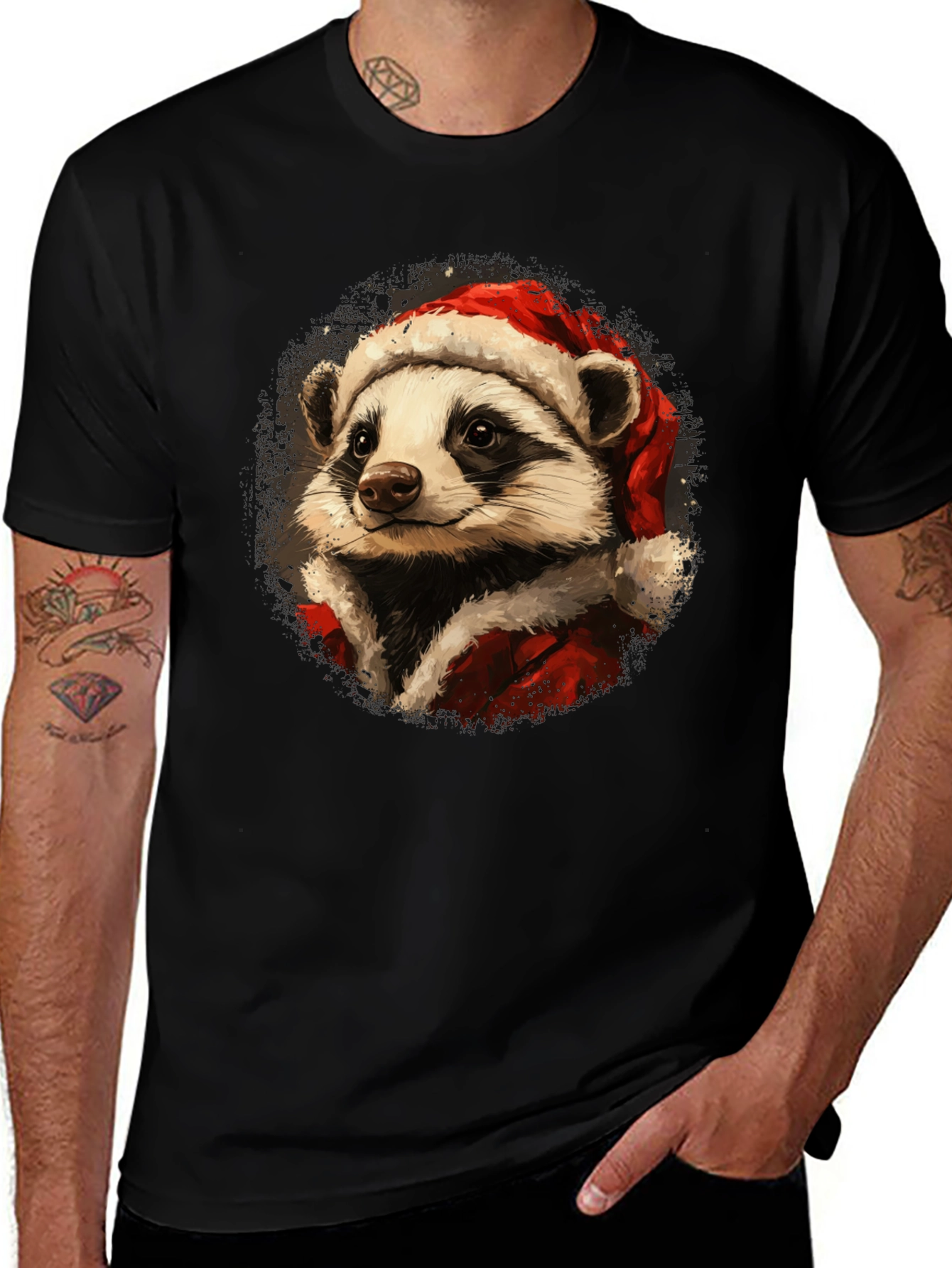 Festive Raccoon Santa Graphic Tee