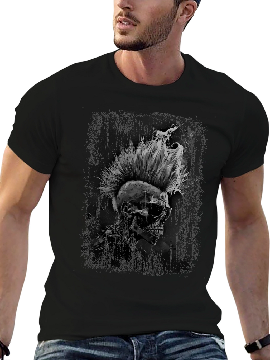 Skull Punk Graphic Tee - Edgy Black T-Shirt