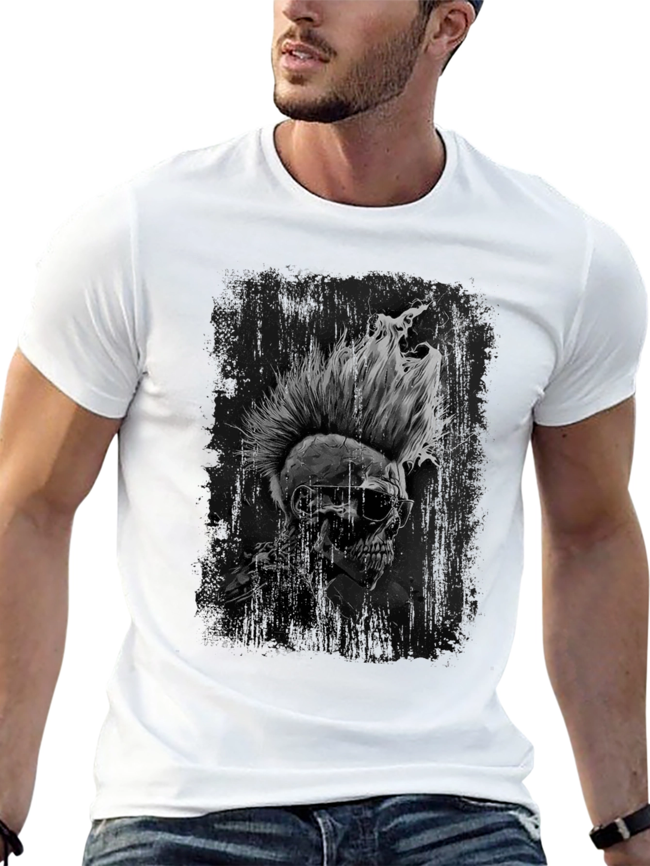 Skull Punk Graphic Tee - Edgy Black T-Shirt