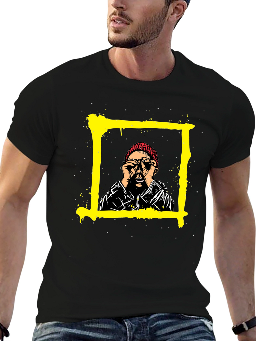 Edgy Graphic Tee: Man in Frame Design
