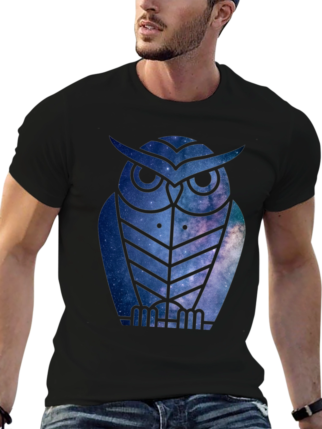 Galaxy Owl T-Shirt - Mens Black Tee