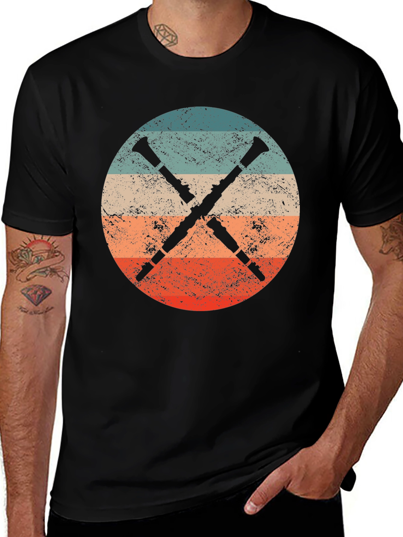 Vintage Crossed Clarinet T-Shirt - Musician Style