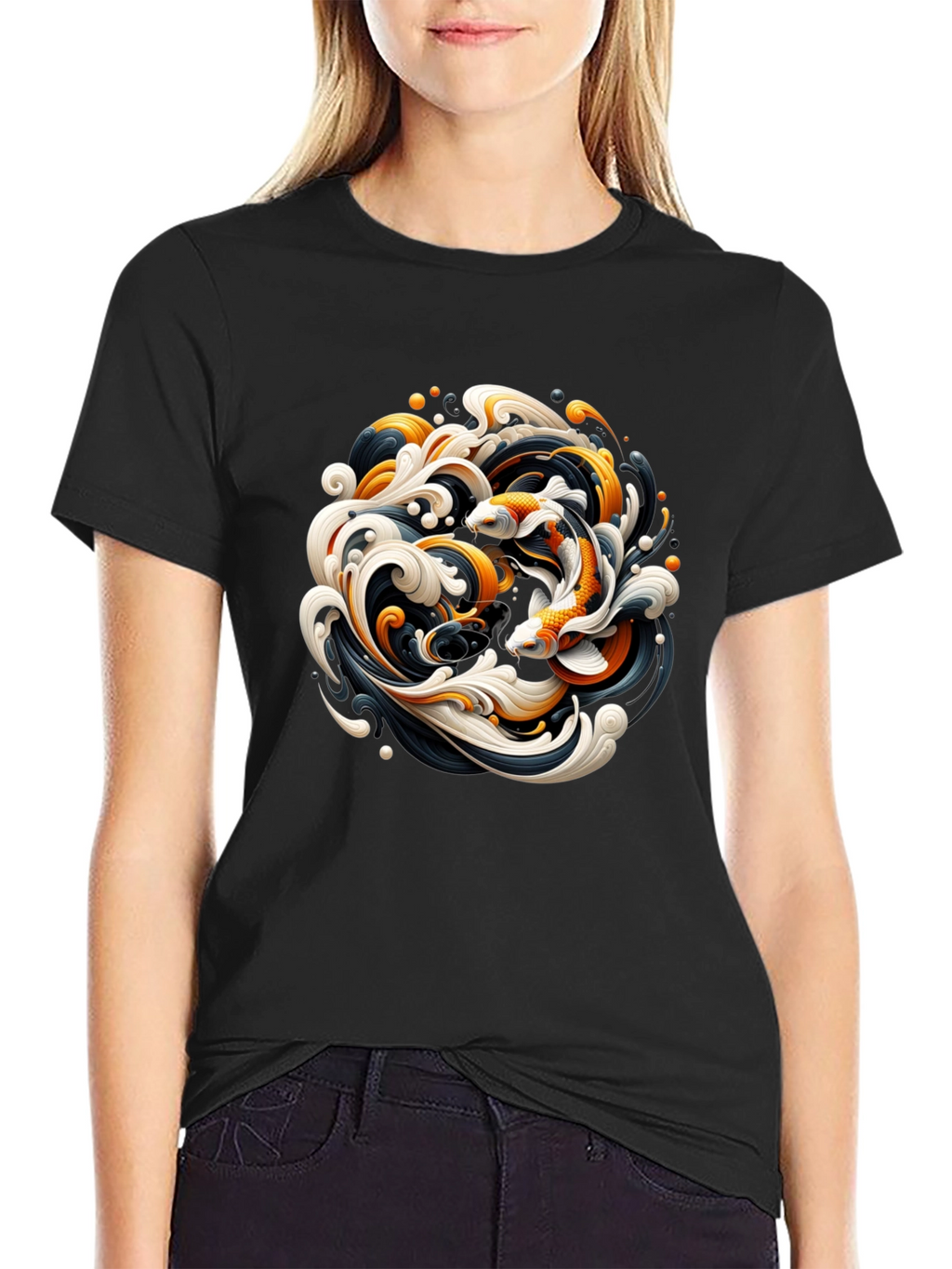 Koi Fish Graphic Tee - Black