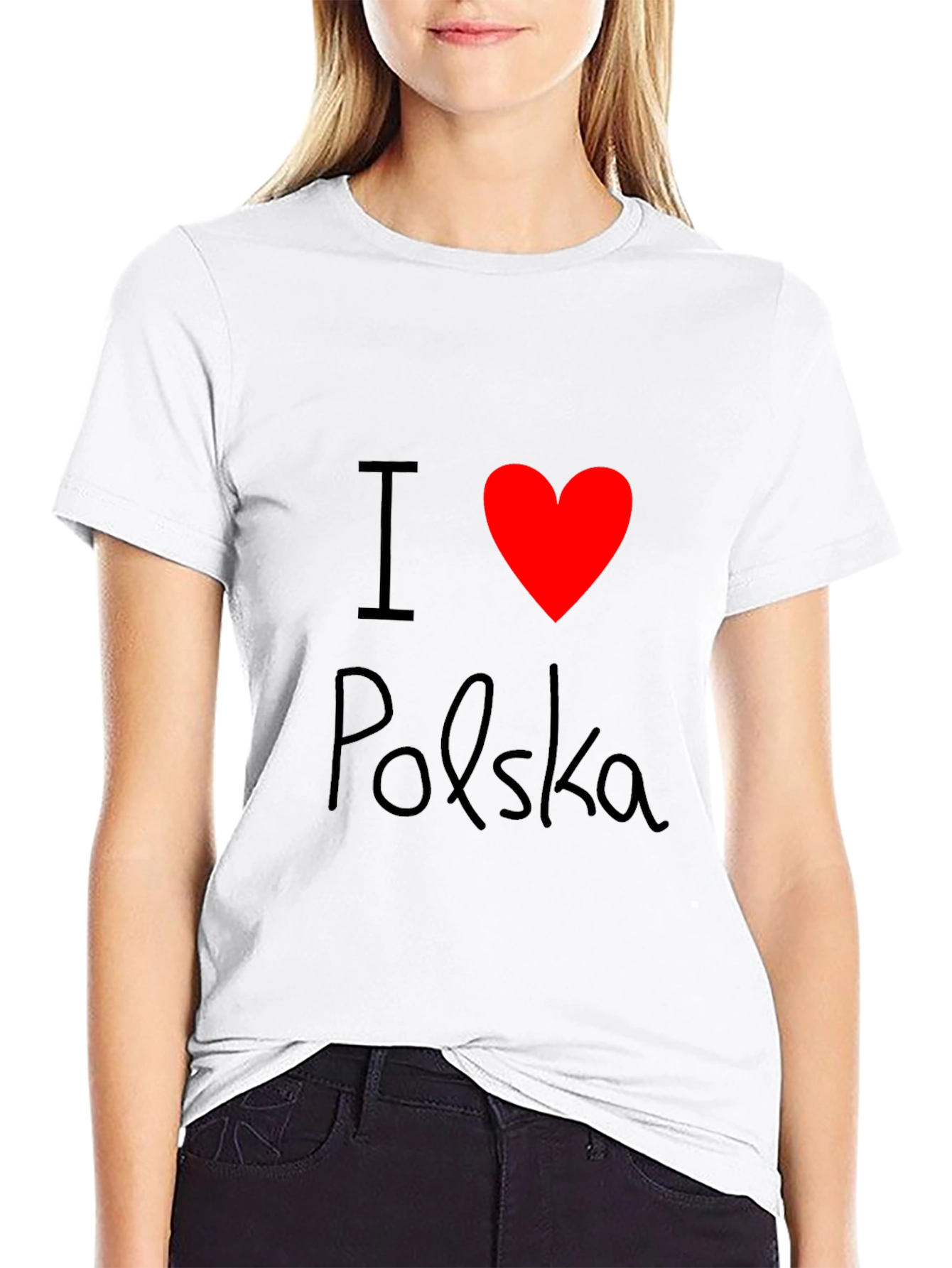I Love Polska Graphic T-Shirt - Black Crew Neck Tee