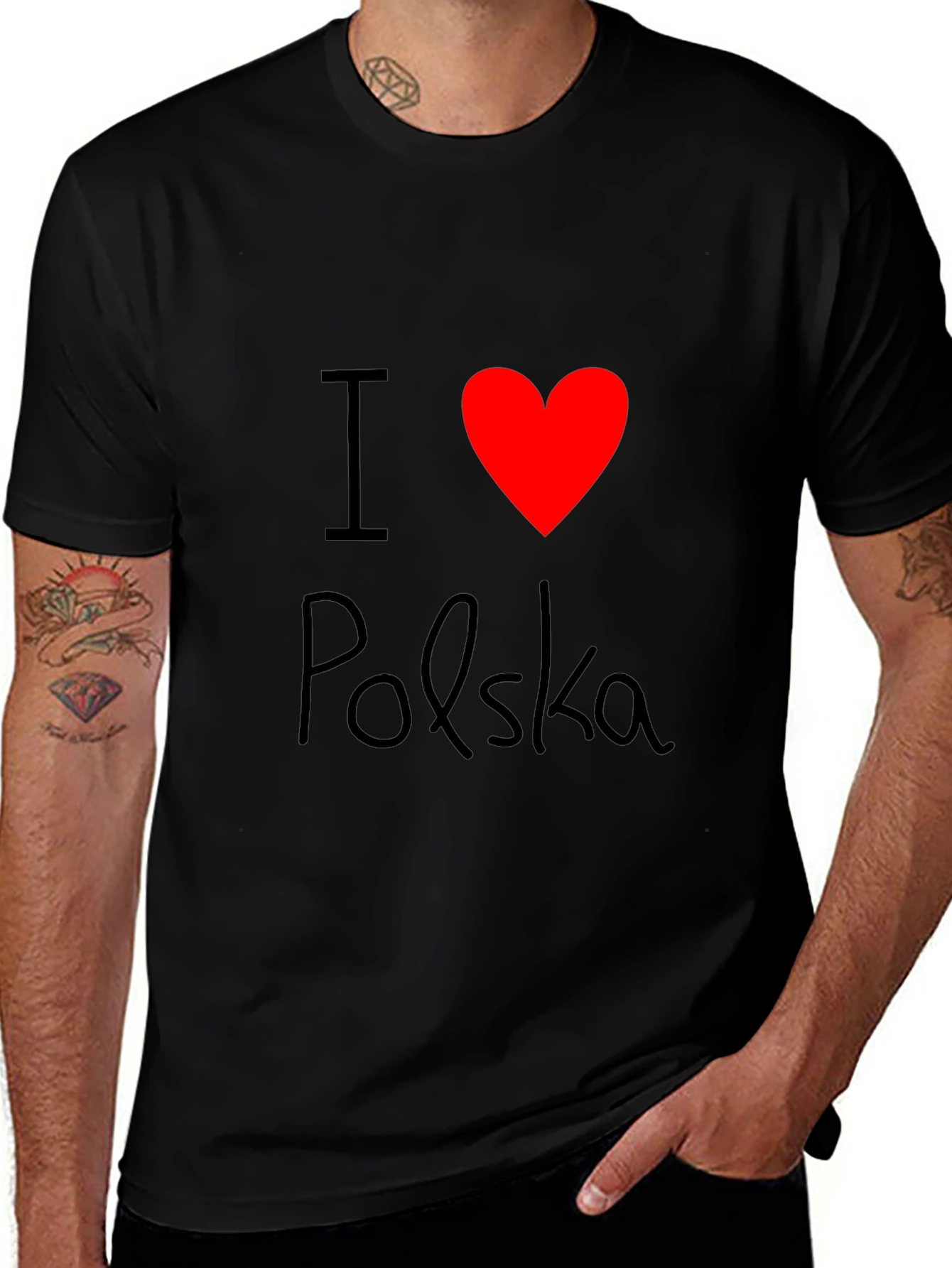 I Love Polska Graphic T-Shirt - Black Crew Neck Tee