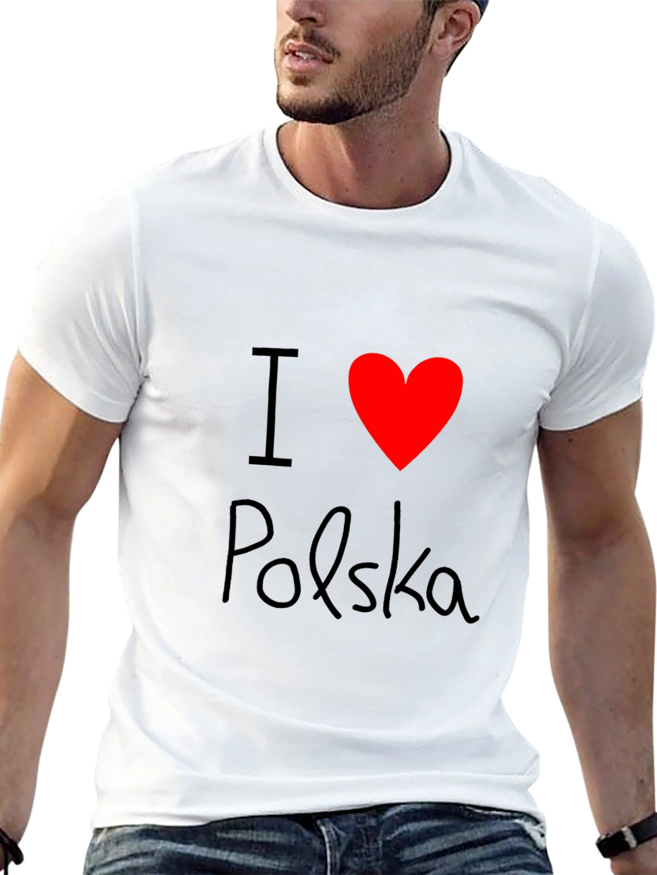 I Love Polska Graphic T-Shirt - Black Crew Neck Tee