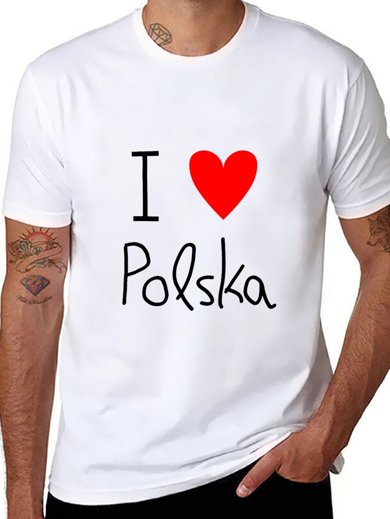 I Love Polska Graphic T-Shirt - Black Crew Neck Tee
