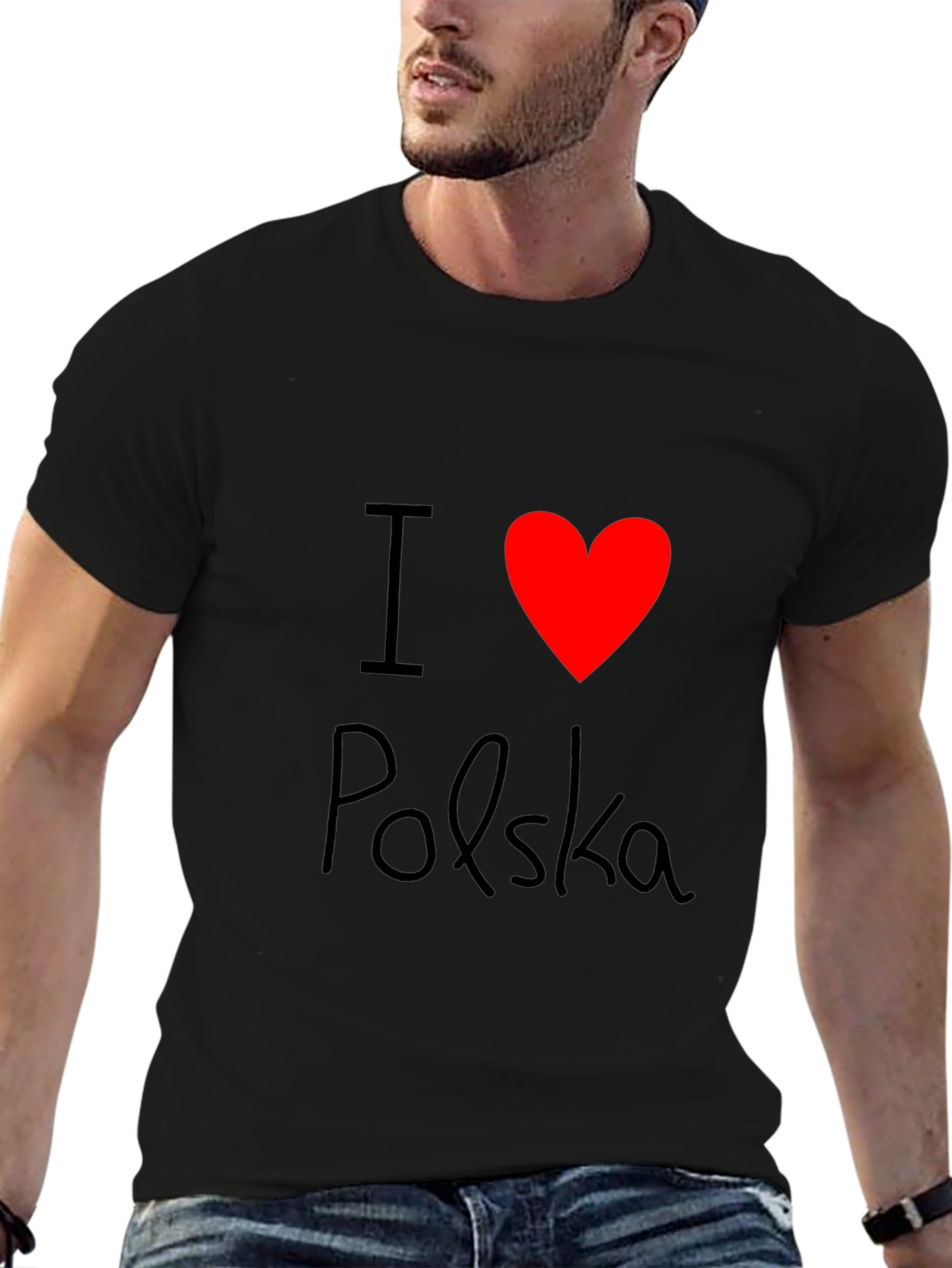 I Love Polska Graphic T-Shirt - Black Crew Neck Tee