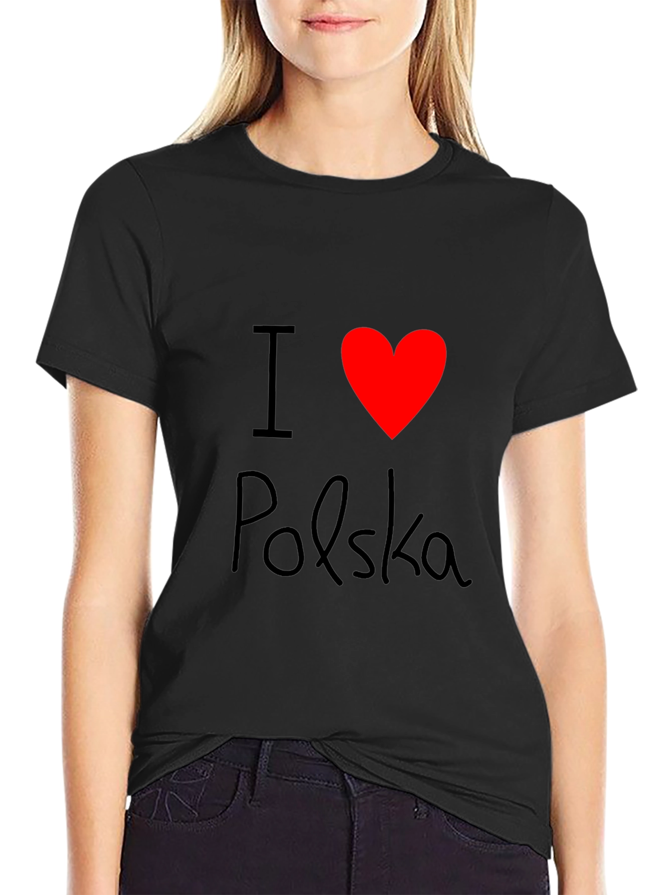 I Love Polska Graphic T-Shirt - Black Crew Neck Tee