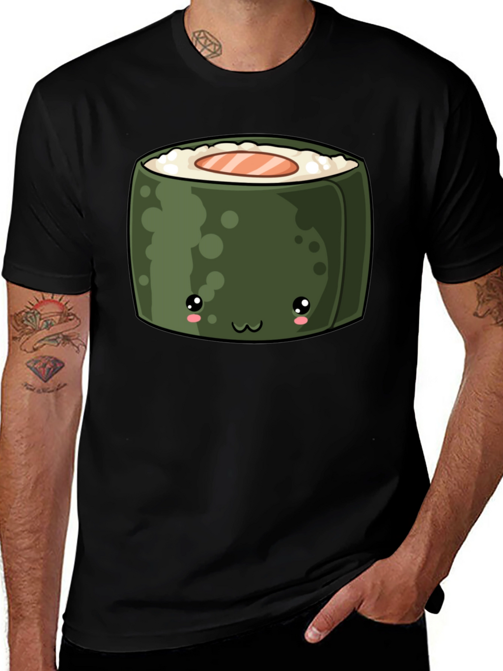 Kawaii Sushi Roll Graphic T-Shirt - Unisex Black Tee