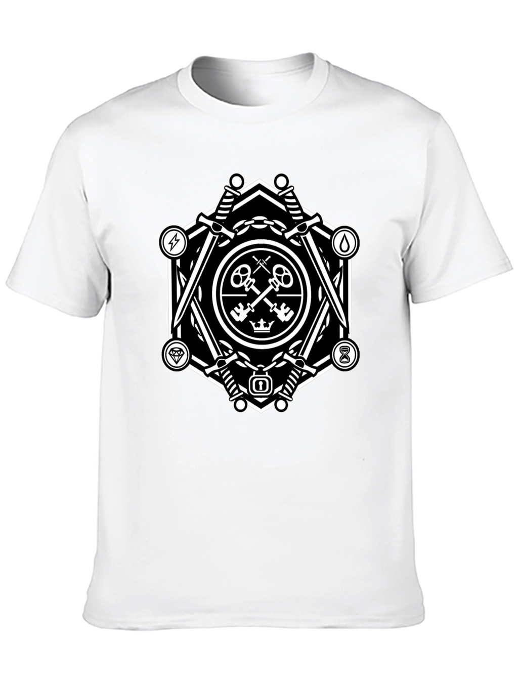 Geometric Key & Sword Graphic Black T-Shirt