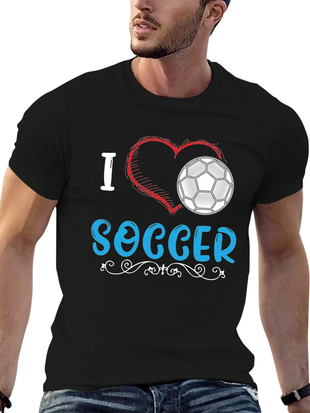 I Love Soccer Graphic Tee - Black Cotton T-Shirt