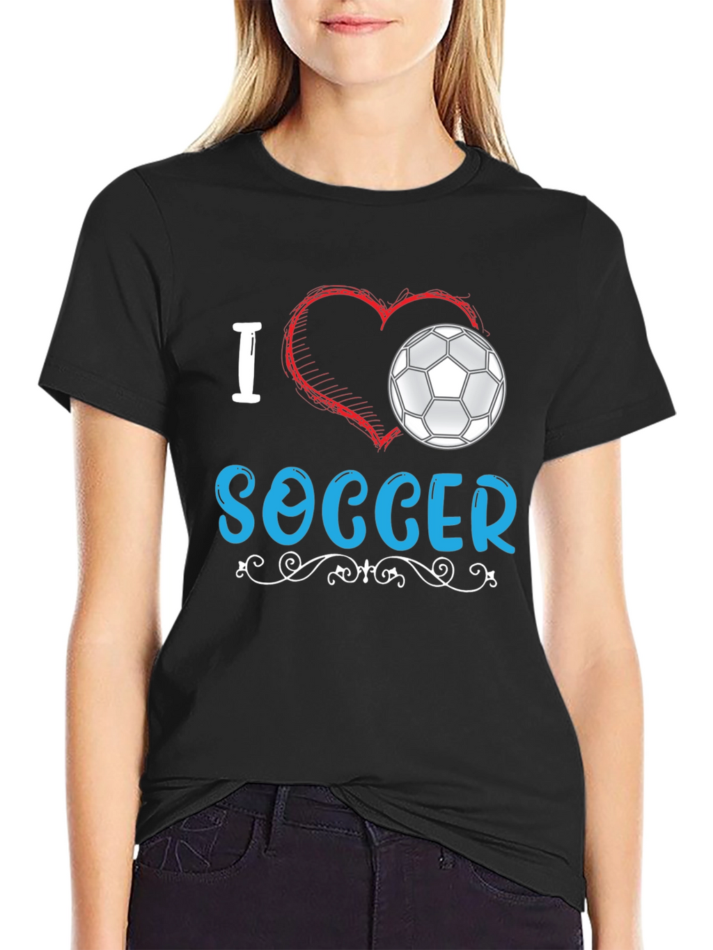 I Love Soccer Graphic Tee - Black Cotton T-Shirt